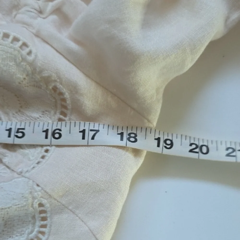 FARM RIO Scalloped Broderie Mini Dress sz Large L‎ Anglaise-trimmed Linen Cream - Picture 7 of 9